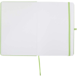 Set con taccuino A5 con copertina rigida e penna a inchiostro blu color lime terza vista frontale