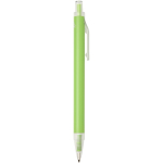 Set con taccuino A5 con copertina rigida e penna a inchiostro blu color lime seconda vista con laterale