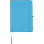 Set con taccuino A5 con copertina rigida e penna a inchiostro blu color azzurro seconda vista frontale