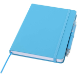 Set con taccuino A5 con copertina rigida e penna a inchiostro blu color azzurro