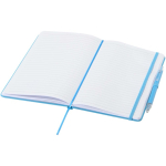 Set con taccuino A5 con copertina rigida e penna a inchiostro blu color azzurro seconda vista