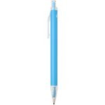 Set con taccuino A5 con copertina rigida e penna a inchiostro blu color azzurro vista laterale