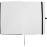 Quaderno A5 con copertina rigida in pelle sintetica e fogli a righe color nero terza vista frontale