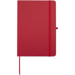Quaderno A5 con copertina rigida in pelle sintetica e fogli a righe color rosso seconda vista frontale