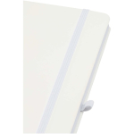 Quaderno A5 con copertina rigida in pelle sintetica e fogli a righe color bianco vista dettaglio 1