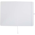 Quaderno A5 con copertina rigida in pelle sintetica e fogli a righe color bianco terza vista frontale