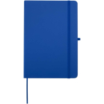Quaderno A5 con copertina rigida in pelle sintetica e fogli a righe color blu reale seconda vista frontale