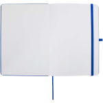 Quaderno A5 con copertina rigida in pelle sintetica e fogli a righe color blu reale terza vista frontale