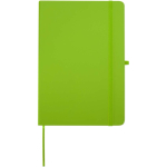 Quaderno A5 con copertina rigida in pelle sintetica e fogli a righe color lime seconda vista frontale