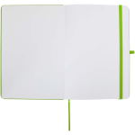 Quaderno A5 con copertina rigida in pelle sintetica e fogli a righe color lime terza vista frontale