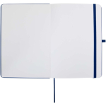 Quaderno A5 con copertina rigida in pelle sintetica e fogli a righe color blu mare terza vista frontale
