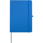 Quaderno A5 con copertina rigida in pelle sintetica e fogli a righe color azzurro seconda vista frontale