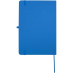 Quaderno A5 con copertina rigida in pelle sintetica e fogli a righe color azzurro seconda vista posteriore