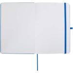 Quaderno A5 con copertina rigida in pelle sintetica e fogli a righe color azzurro terza vista frontale