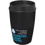 Bicchiere riutilizzabile con coperchio 360° e bordo isolante 350ml color nero vista con logo