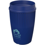 Bicchiere riutilizzabile con coperchio 360° e bordo isolante 350ml color blu vista con logo stampato 2