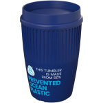 Bicchiere riutilizzabile con coperchio 360° e bordo isolante 350ml color blu vista con logo