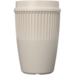 Bicchiere riutilizzabile con coperchio 360° e bordo isolante 350ml color sabbia seconda vista frontale
