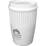 Bicchiere riutilizzabile in plastica riciclata a parete singola 350 ml color bianco vista con logo stampato 2