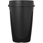 Bicchiere a parete singola con coperchio 360° e fascia isolante 350ml color nero seconda vista con laterale