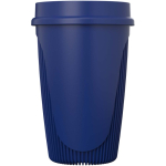 Bicchiere a parete singola con coperchio 360° e fascia isolante 350ml color blu seconda vista con laterale