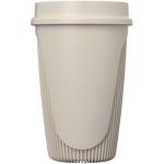 Bicchiere a parete singola con coperchio 360° e fascia isolante 350ml color sabbia seconda vista frontale