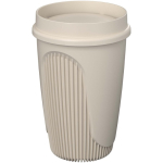 Bicchiere a parete singola con coperchio 360° e fascia isolante 350ml color sabbia