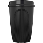 Bicchiere riutilizzabile con coperchio a clip e fascia isolante 350ml color nero seconda vista frontale