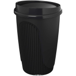 Bicchiere riutilizzabile con coperchio a clip e fascia isolante 350ml color nero