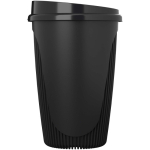 Bicchiere riutilizzabile con coperchio a clip e fascia isolante 350ml color nero vista laterale