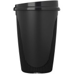 Bicchiere riutilizzabile con coperchio a clip e fascia isolante 350ml color nero seconda vista con laterale