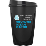 Bicchiere riutilizzabile con coperchio a clip e fascia isolante 350ml color nero seconda vista con logo