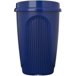 Bicchiere riutilizzabile con coperchio a clip e fascia isolante 350ml color blu seconda vista frontale