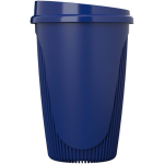 Bicchiere riutilizzabile con coperchio a clip e fascia isolante 350ml color blu vista laterale