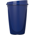 Bicchiere riutilizzabile con coperchio a clip e fascia isolante 350ml color blu seconda vista con laterale