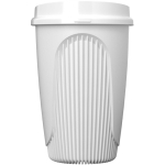 Bicchiere riutilizzabile con coperchio a clip e fascia isolante 350ml color bianco seconda vista frontale