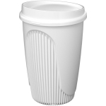 Bicchiere riutilizzabile con coperchio a clip e fascia isolante 350ml color bianco