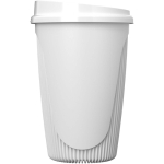 Bicchiere riutilizzabile con coperchio a clip e fascia isolante 350ml color bianco vista laterale