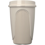 Bicchiere riutilizzabile con coperchio a clip e fascia isolante 350ml color sabbia seconda vista frontale