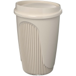 Bicchiere riutilizzabile con coperchio a clip e fascia isolante 350ml color sabbia