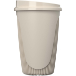 Bicchiere riutilizzabile con coperchio a clip e fascia isolante 350ml color sabbia vista laterale