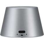 Altoparlante magnetico compatto con finitura in alluminio e potenza di 3 W color argento seconda vista posteriore
