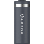 Bicchiere termico ermetico a doppia parete con coperchio fliptop 350ml Stanley color blu grigiastro vista con logo stampato 2