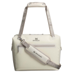 Borsa frigo con tasca in rete e chiusura zip per 20 lattine Stanley color beige terza vista frontale