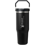Bicchiere termico Stanley 890ml con cannuccia pieghevole antigoccia color nero vista con logo stampato 2