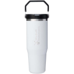 Bicchiere termico Stanley 890ml con cannuccia pieghevole antigoccia color bianco vista con logo stampato 2