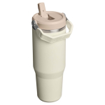Bicchiere termico Stanley 890ml con cannuccia pieghevole antigoccia color beige seconda vista posteriore