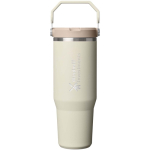Bicchiere termico Stanley 890ml con cannuccia pieghevole antigoccia color beige vista con logo stampato 2