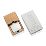 Powerbank magnetico QI2.2 ultrasottile in alluminio riciclato 5000 mAh color argento vista con scatola