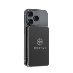 Power bank magnetico ecologico con ricarica wireless 15W 5000 mAh color nero vista con logo